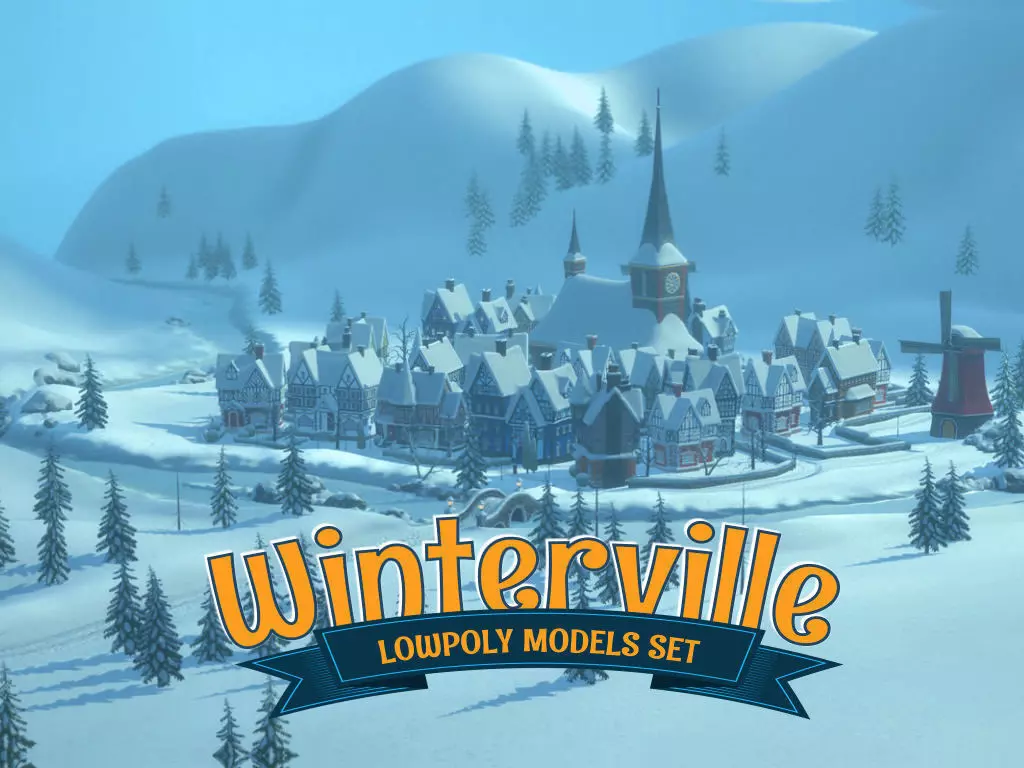 Winterville set Low-poly 3D model_0