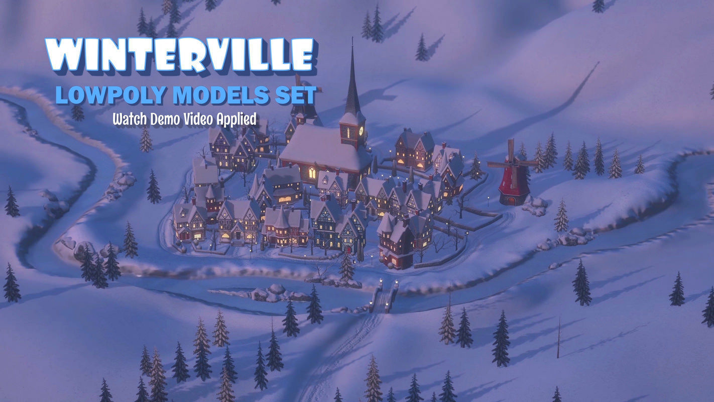 Winterville set Low-poly 3D model_38