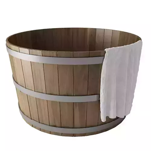 Wooden Hot Tub with towel
