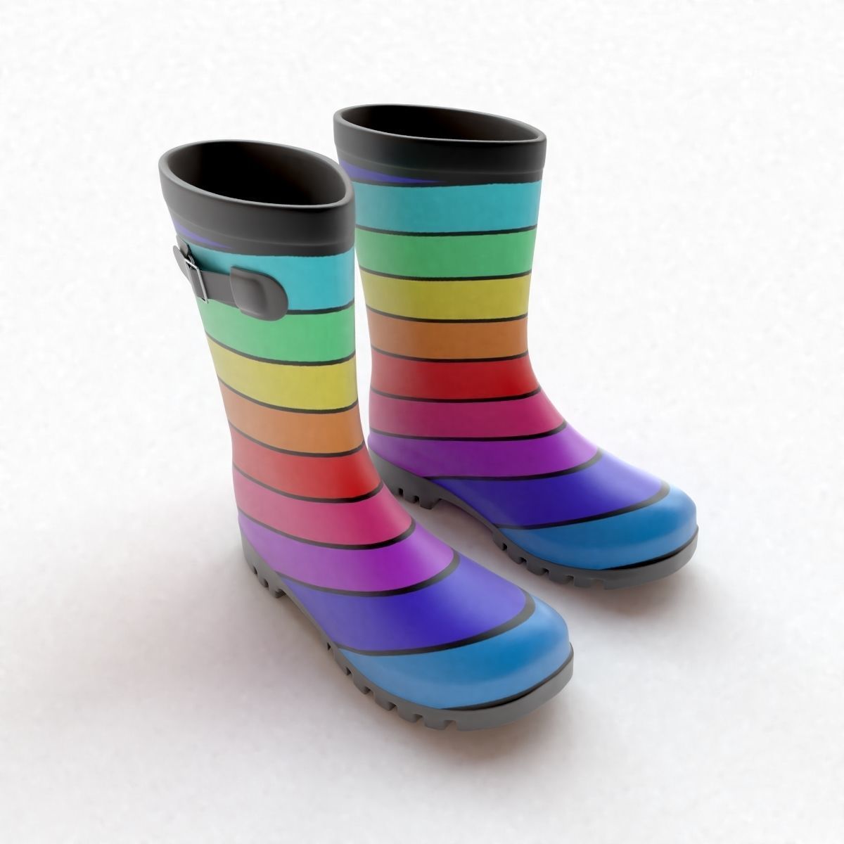 Striped Wellies with buckles 3D model