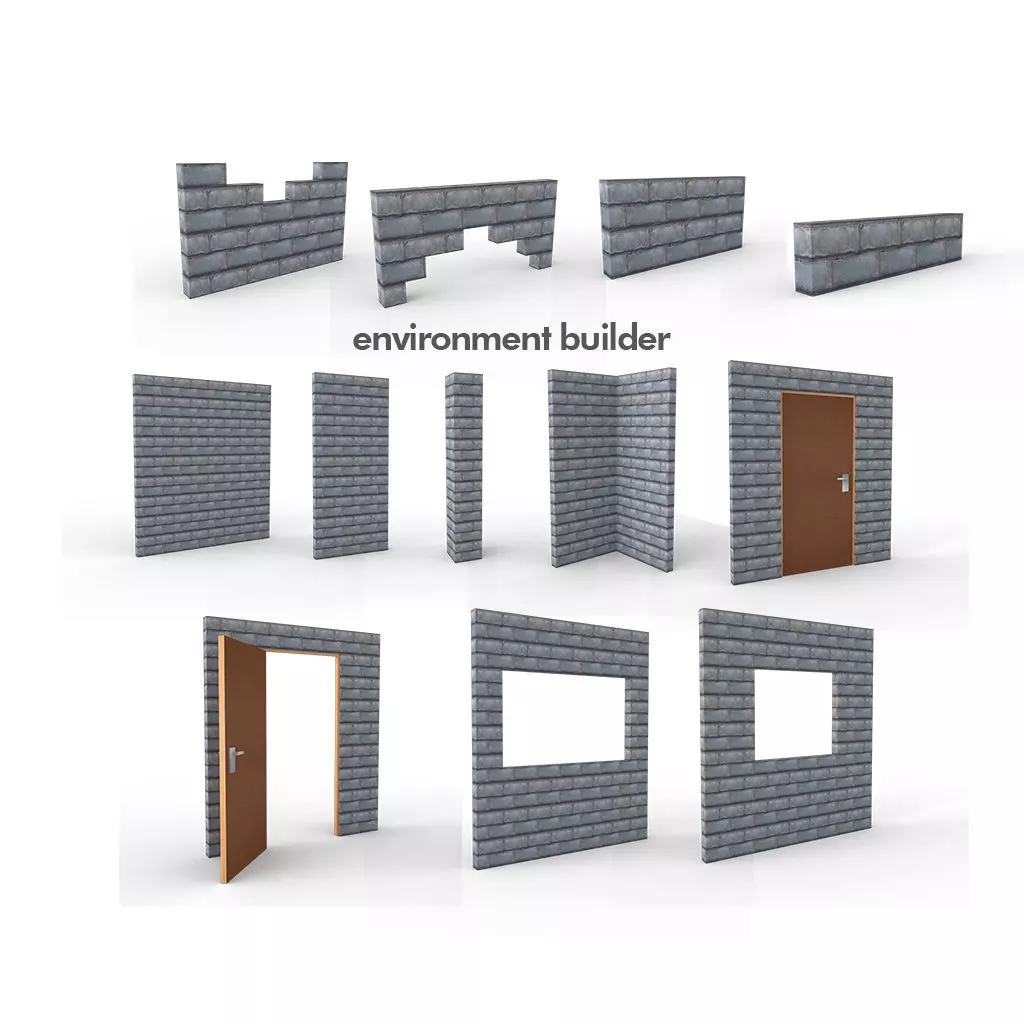 Wall Environment builder modular wall set Low-poly 3D model_0