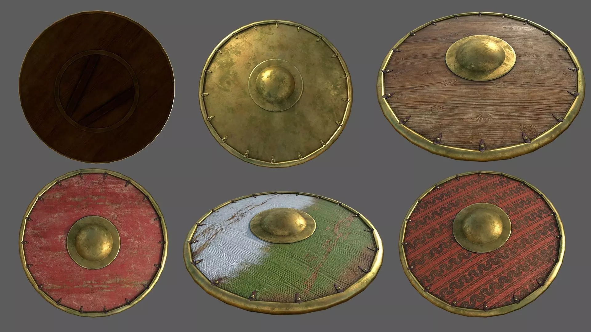 Round shields PBR pack Low-poly 3D model_0