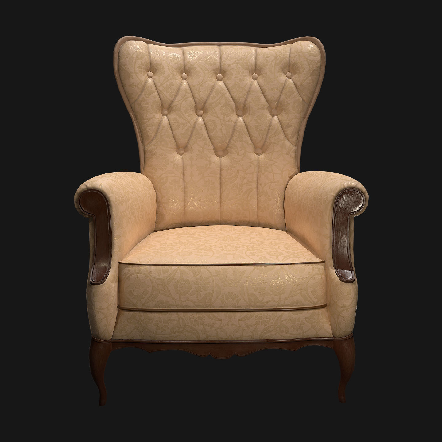 Chair PBR wingback Low-poly 3D model_1