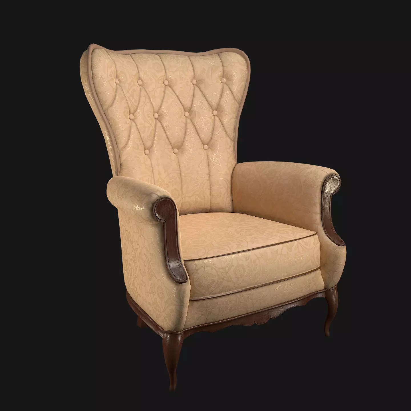 Chair PBR wingback Low-poly 3D model_0
