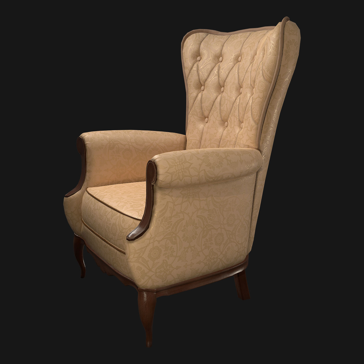 Chair PBR wingback Low-poly 3D model_2