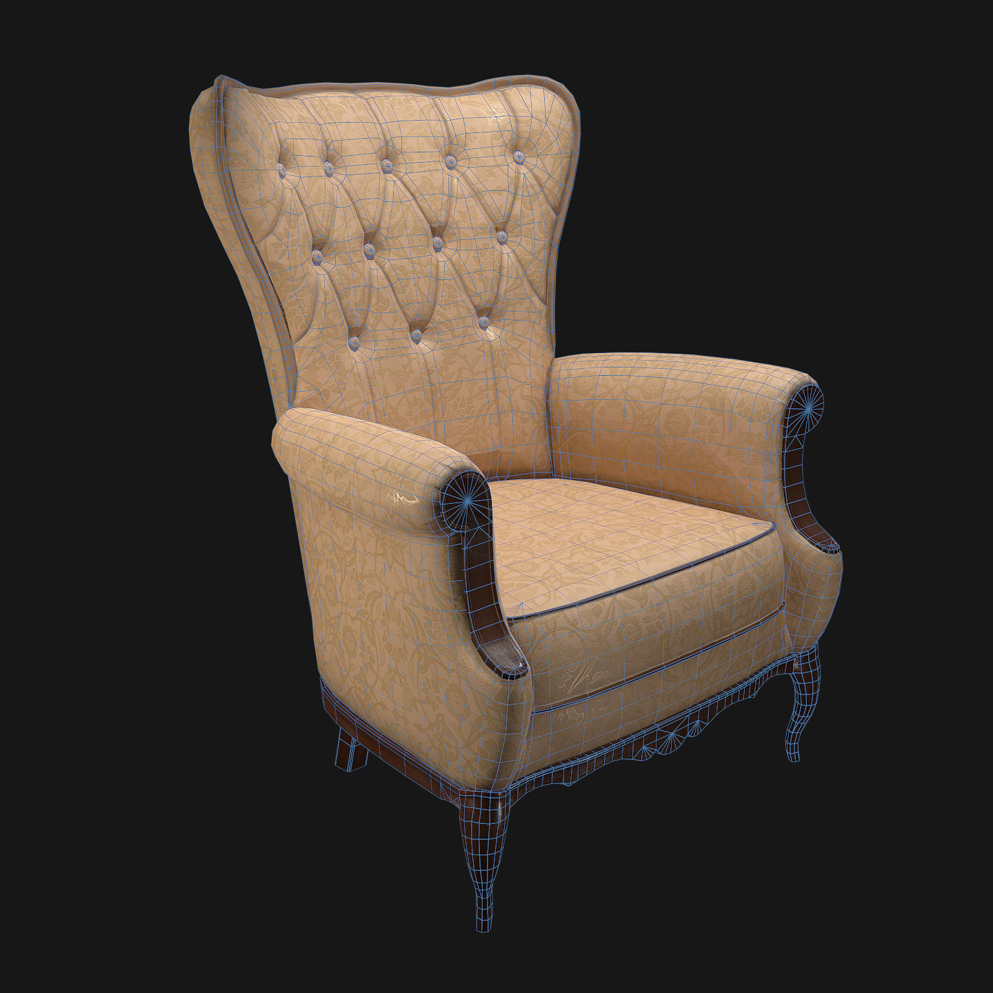Chair PBR wingback Low-poly 3D model_6