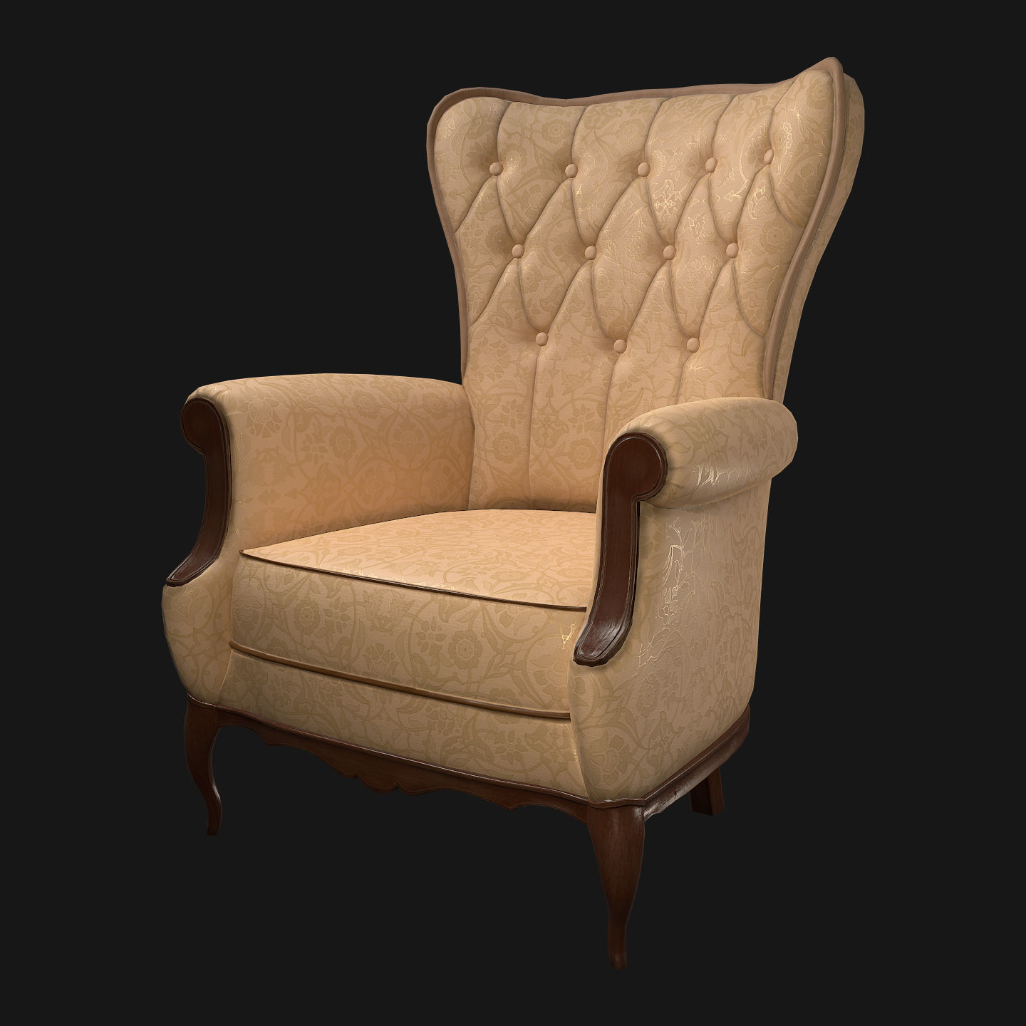 Chair PBR wingback Low-poly 3D model_3