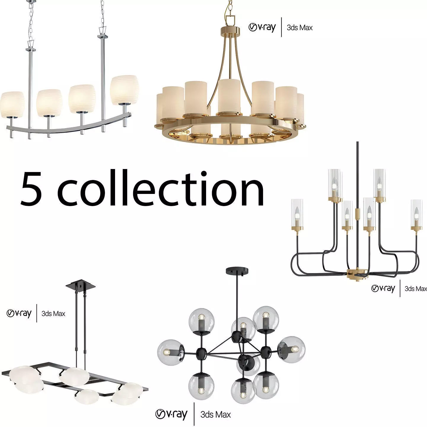 5 Mix collection olympic chandelier - clear glass spheres 3D model_0