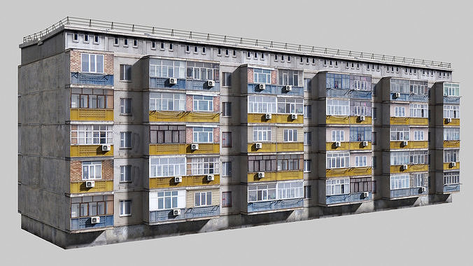Plattenbau buildings pack Low-poly 3D model 5