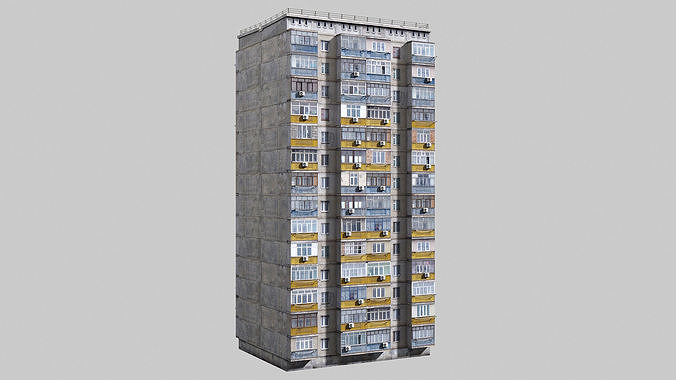 Plattenbau buildings pack Low-poly 3D model 7