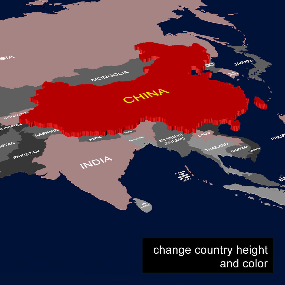 3D World Map - earth map with all borders and names 3D model_7