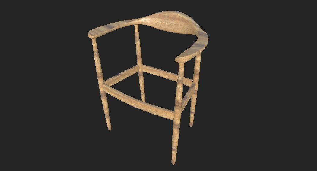 The chair wooden Low-poly 3D model_2