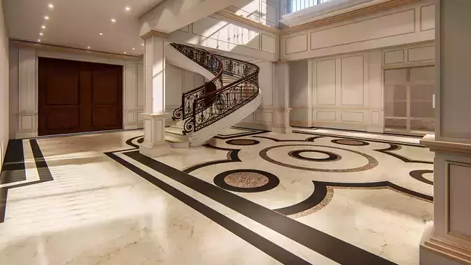 Stair case Interior design with living room 3D model