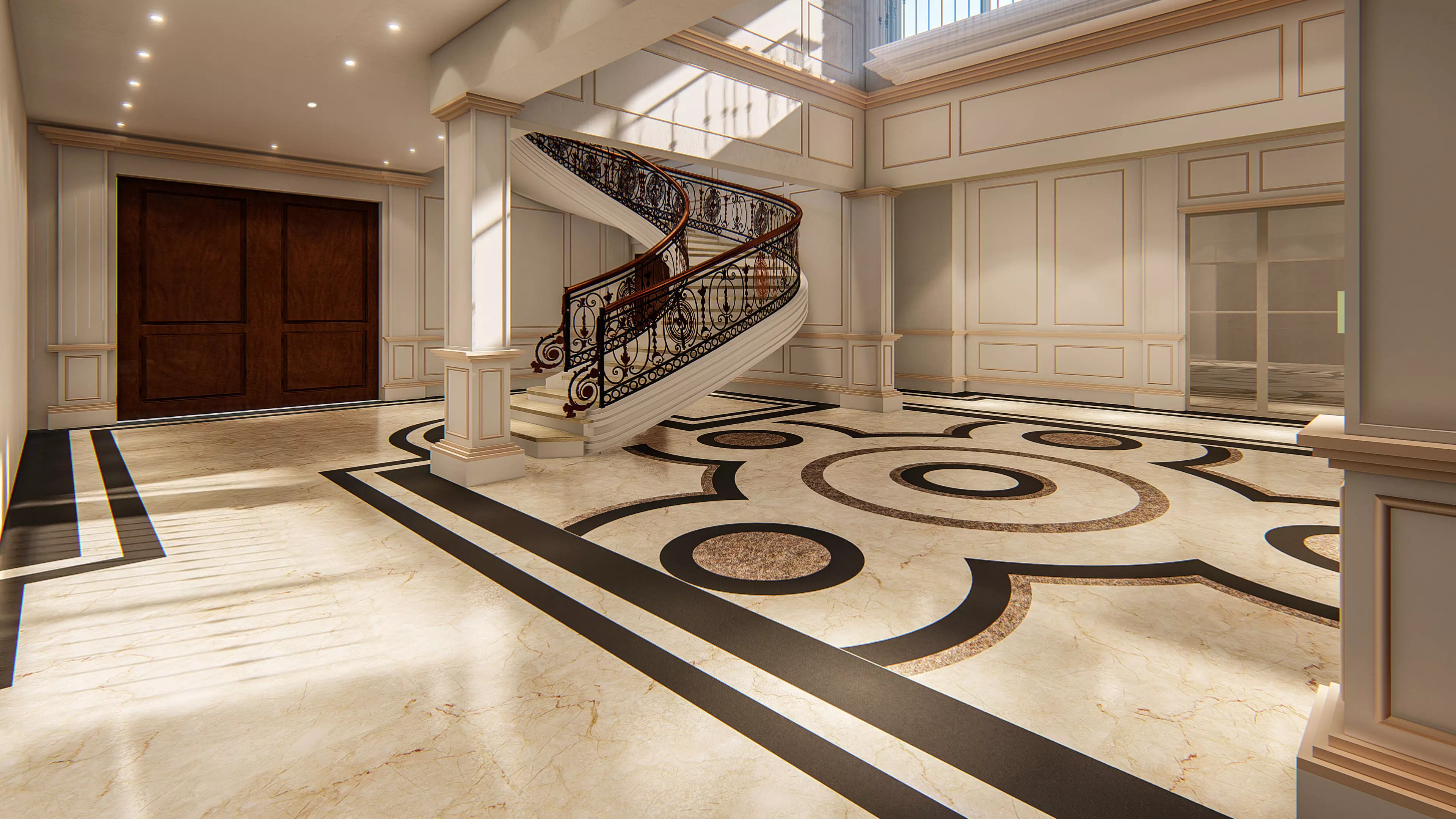 Stair case Interior design with living room 3D model