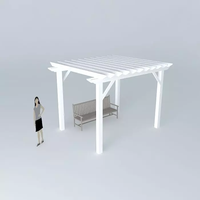 Wooden pergola Free 3D model_0