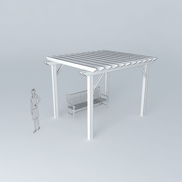 Wooden pergola Free 3D model_3