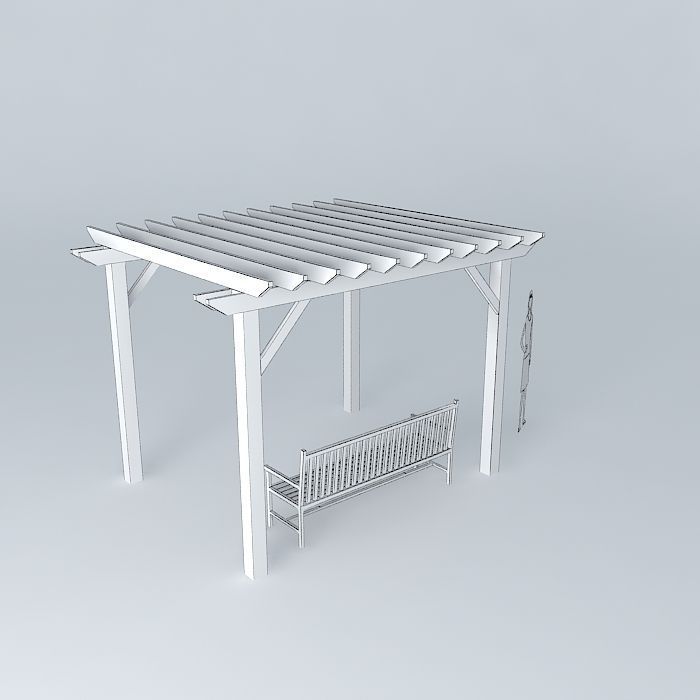 Wooden pergola Free 3D model_4