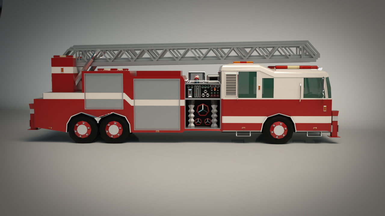 Low Poly Fire Truck Low-poly 3D model_7