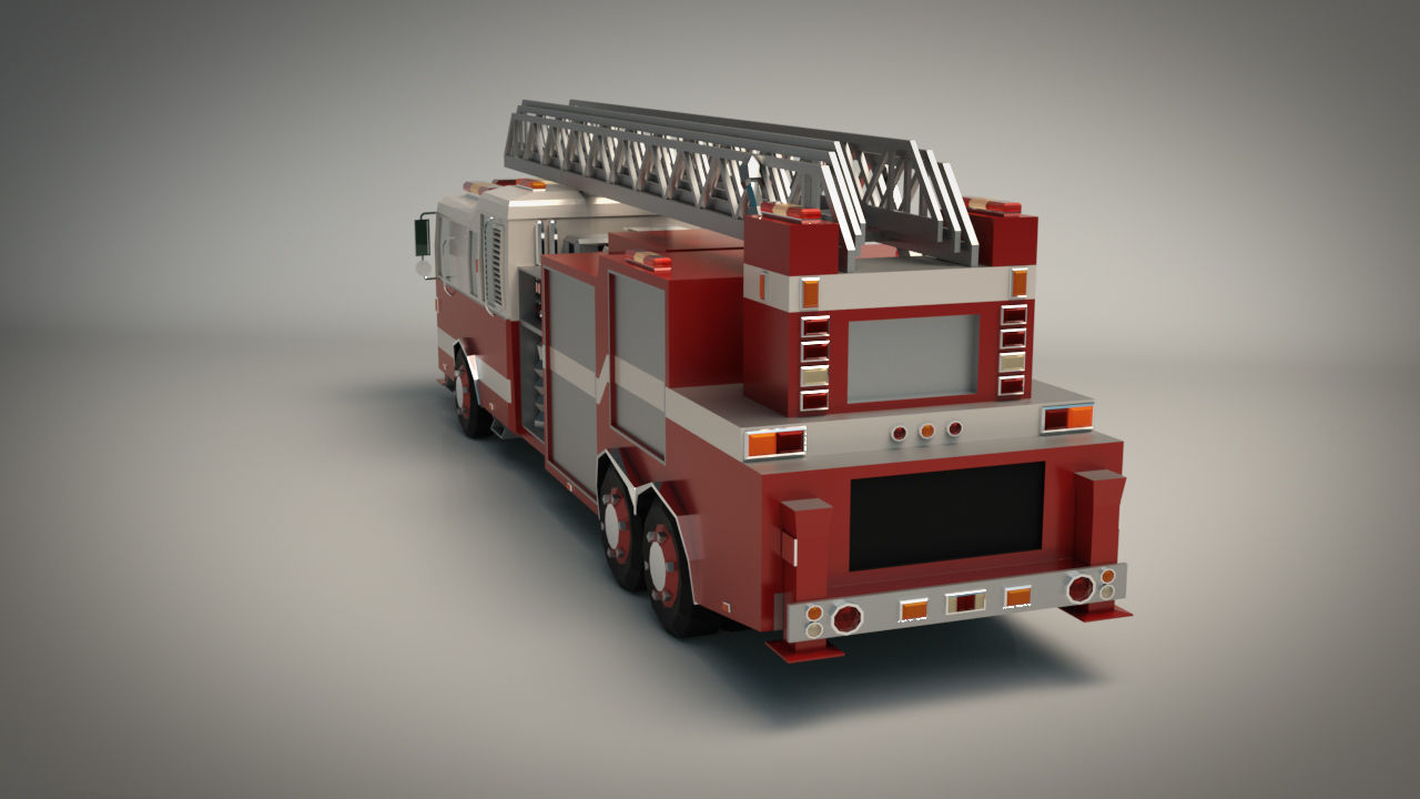 Low Poly Fire Truck Low-poly 3D model_3