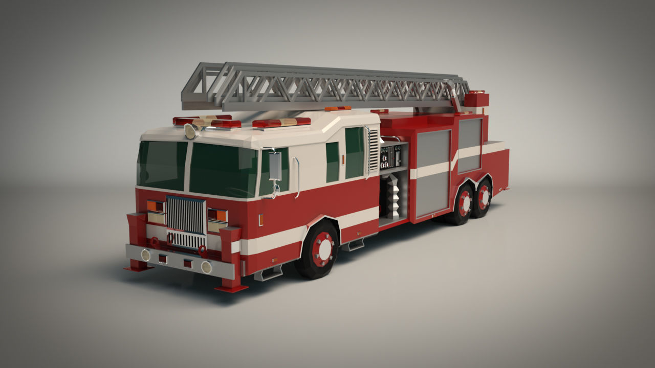 Low Poly Fire Truck Low-poly 3D model_2