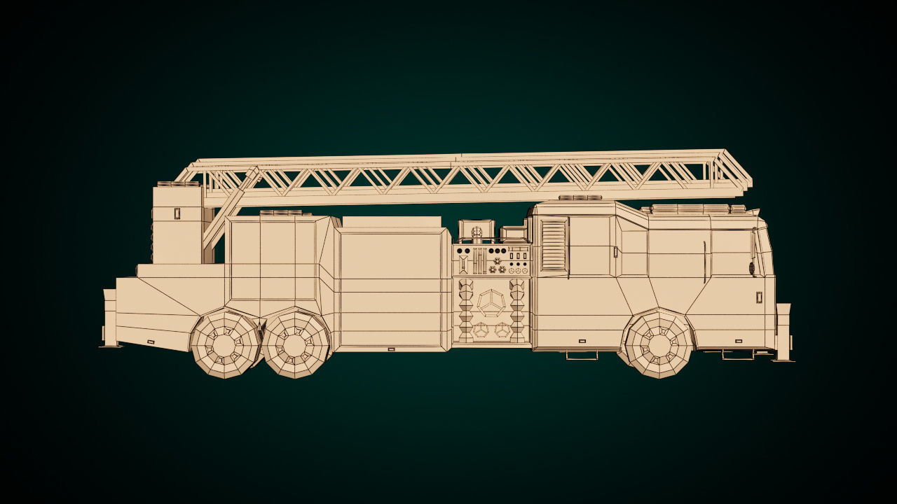 Low Poly Fire Truck Low-poly 3D model_10