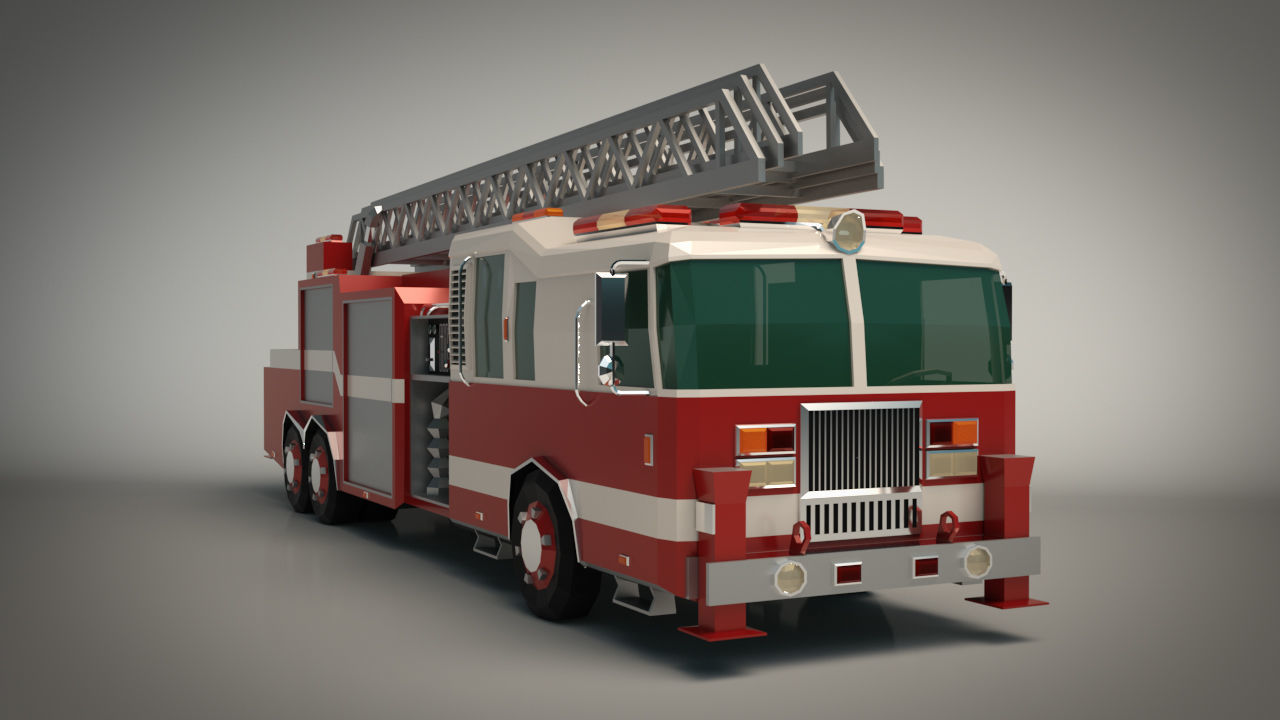 Low Poly Fire Truck Low-poly 3D model_6