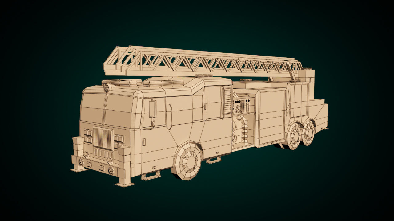 Low Poly Fire Truck Low-poly 3D model_8