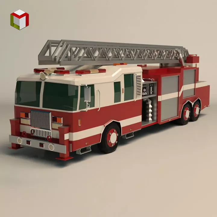 Low Poly Fire Truck Low-poly 3D model_0