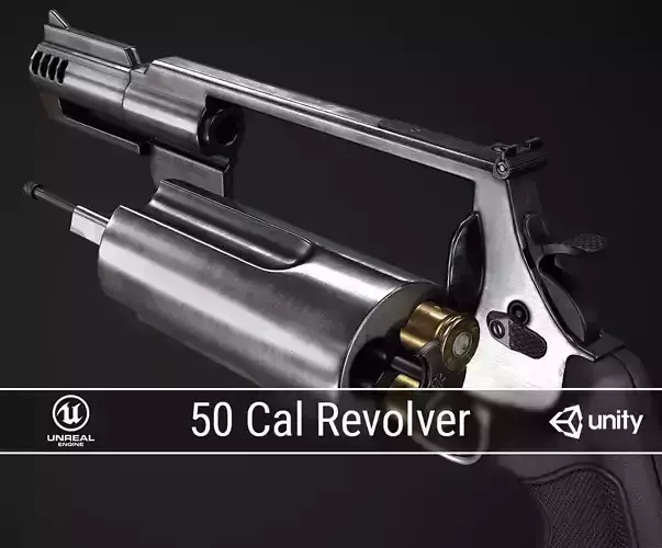 PBR 50 Cal Revolver Low-poly 3D model