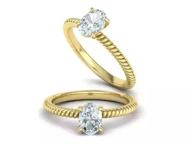 Rope design Engagement ring Oval Stone Solitaire ring 