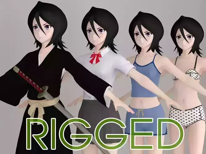 T pose rigged model of Rukia Kuchiki anime girl 3D model