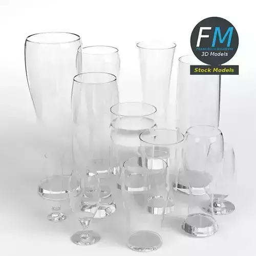 Empty beer glasses 3D model