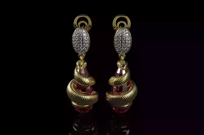 Clear Pink Sapphire Earrings With Gold Snakes
