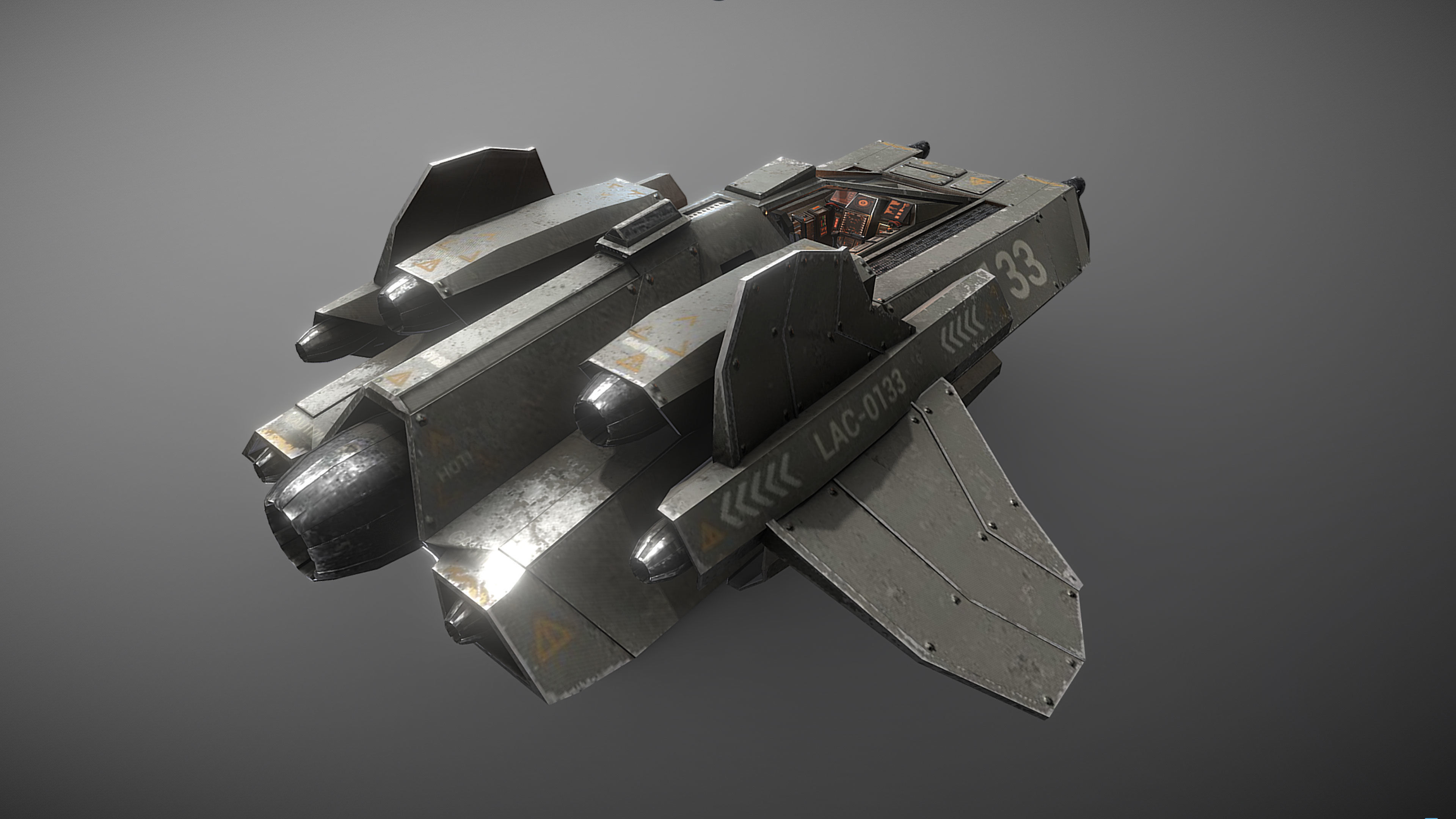 Light Assault Craft Fighter and Cockpit Low-poly 3D model_11