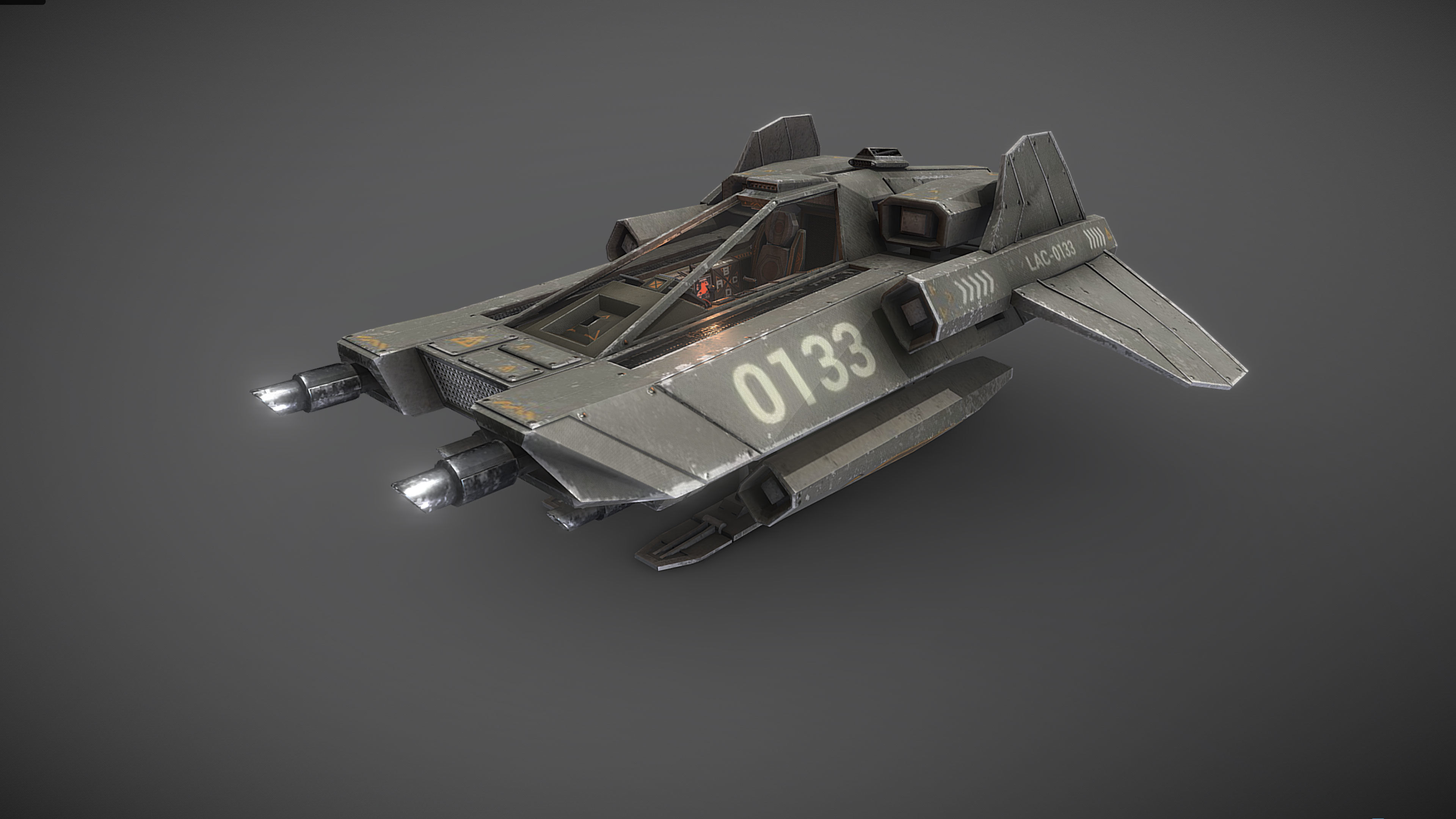 Light Assault Craft Fighter and Cockpit Low-poly 3D model_4