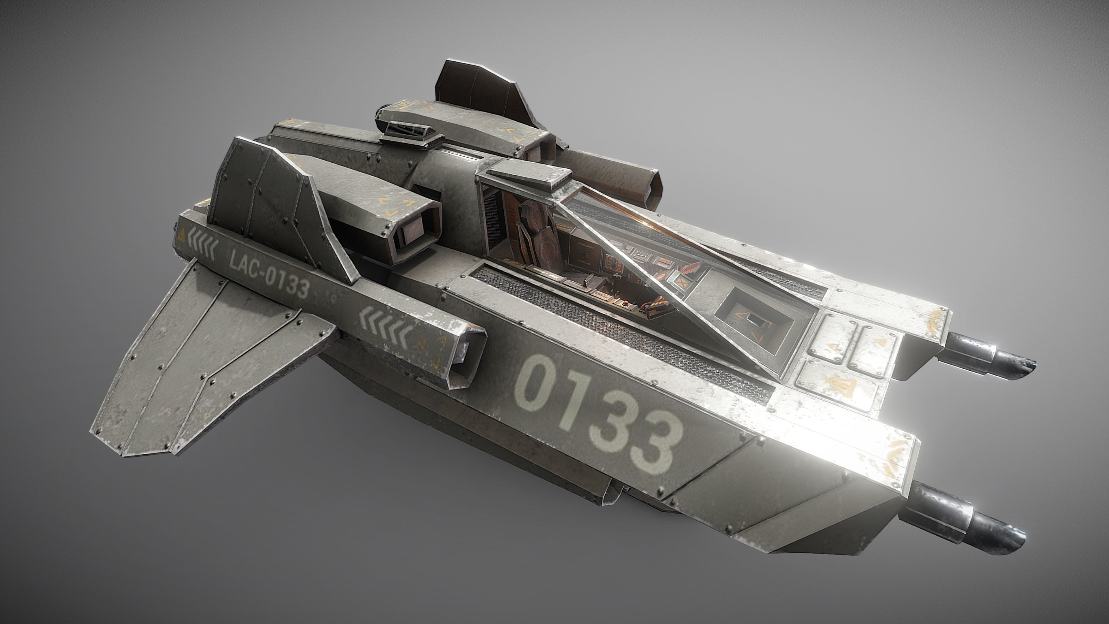 Light Assault Craft Fighter and Cockpit Low-poly 3D model_9