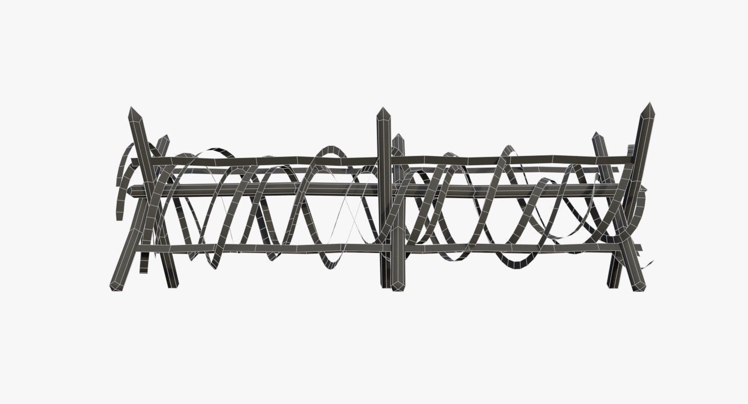 Barbed wire fence WWII Low-poly 3D model_12