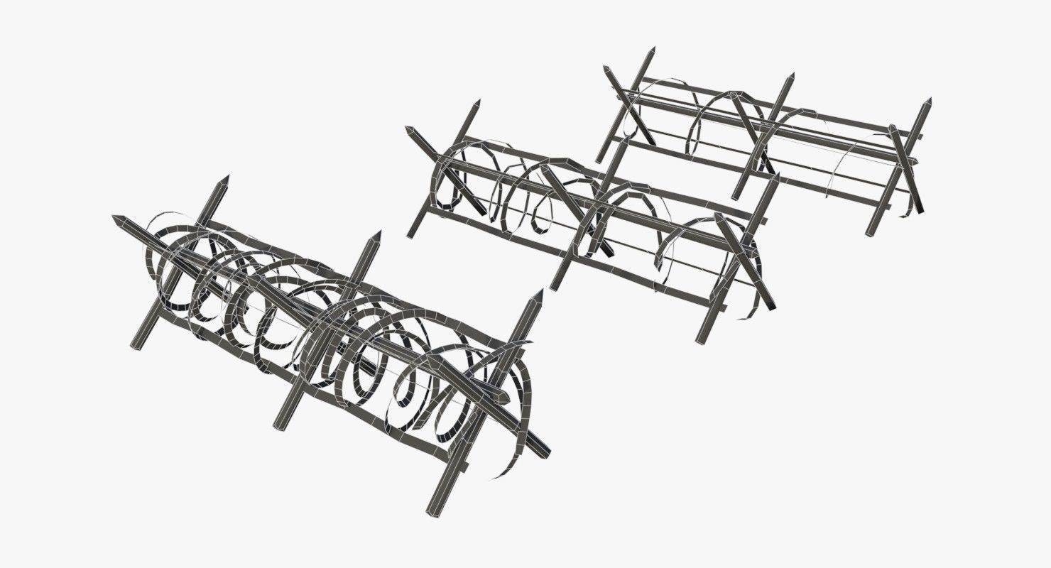 Barbed wire fence WWII Low-poly 3D model_14