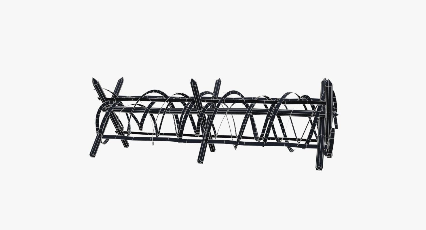 Barbed wire fence WWII Low-poly 3D model_10