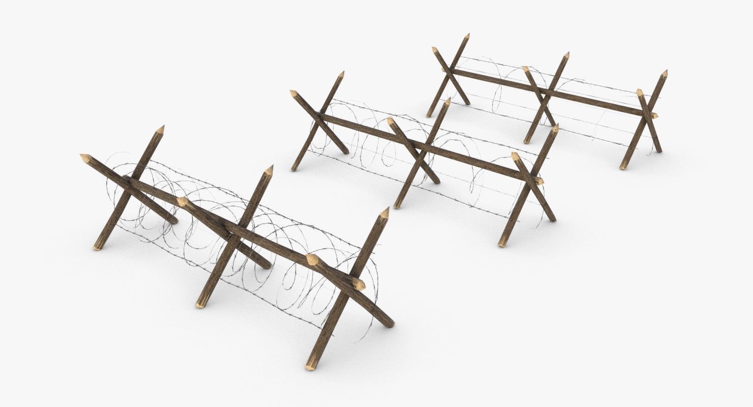 Barbed wire fence WWII Low-poly 3D model_6