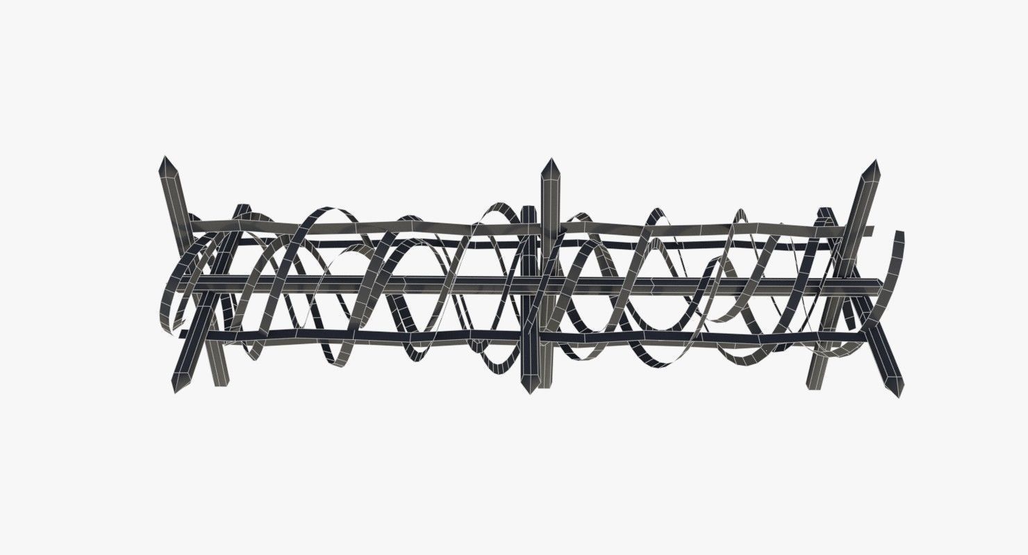 Barbed wire fence WWII Low-poly 3D model_13