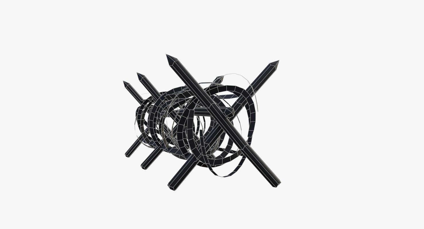 Barbed wire fence WWII Low-poly 3D model_11