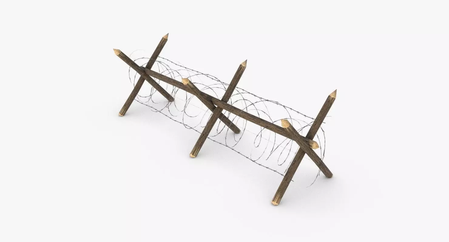 Barbed wire fence WWII Low-poly 3D model_0