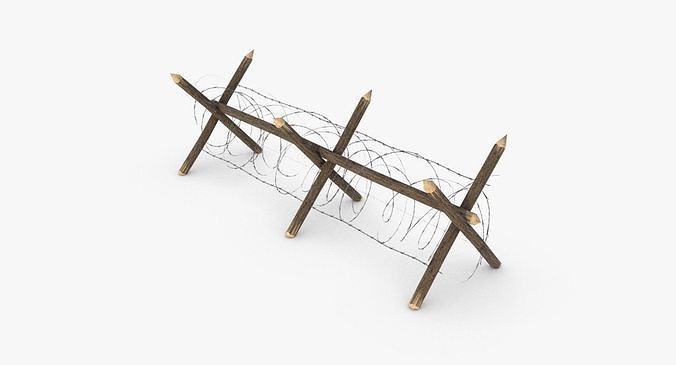 Barbed wire fence WWII Low-poly 3D model