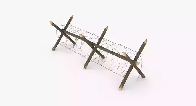Barbed wire fence WWII Low-poly 3D model