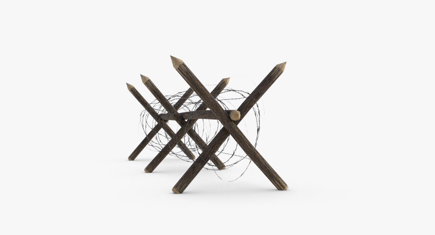 Barbed wire fence WWII Low-poly 3D model_3