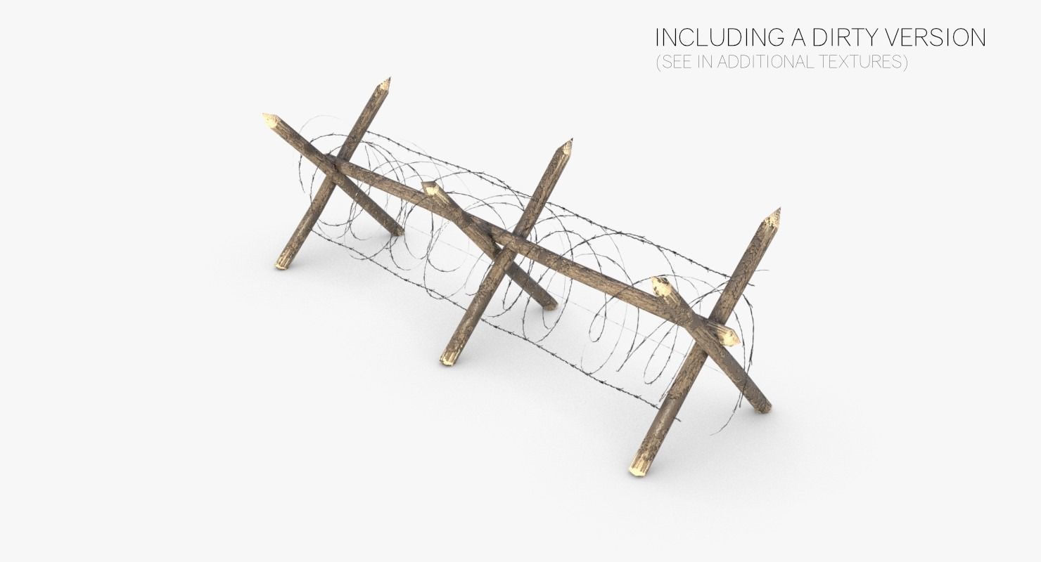 Barbed wire fence WWII Low-poly 3D model_7