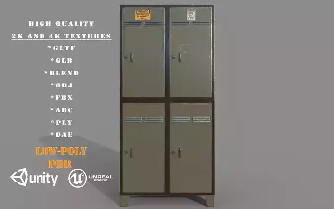 Old Military Green Steel Cabinet Low-poly 3D model