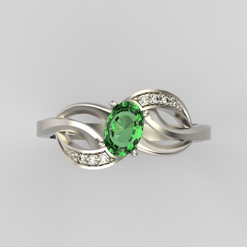 Design Women ring with gem and diamonds 3dm stl 3D print model 3D print model_14