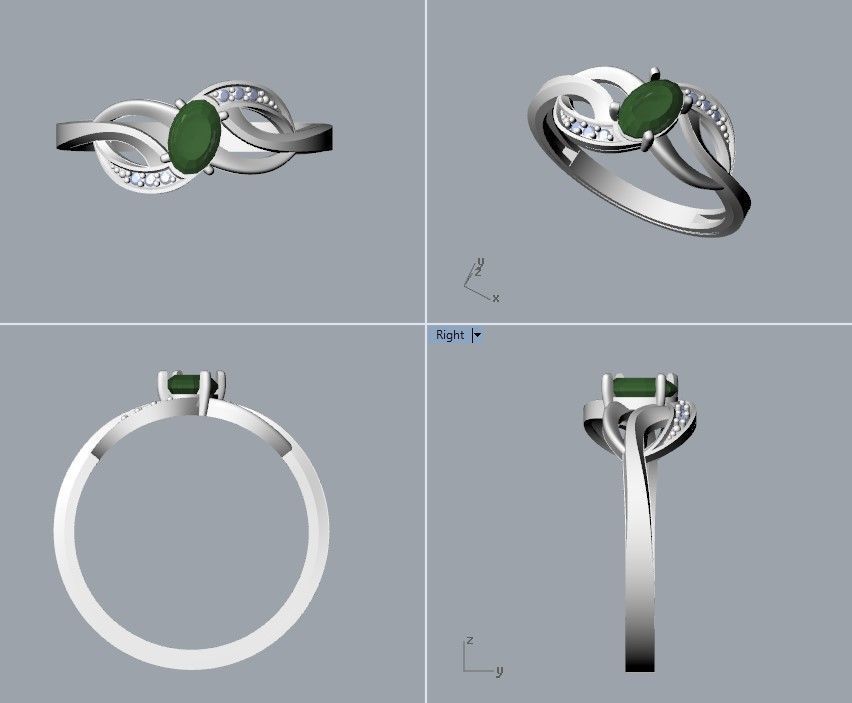 Design Women ring with gem and diamonds 3dm stl 3D print model 3D print model_22